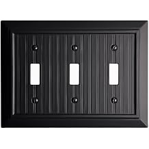 Beadboard Outlet Covers Wall Plates, Bamboo Fiber Light Switch Covers, Natural Material Electric Receptacle Decorative Switch Plate Outlet Cover Matte Black 3 Gang Toggle 1 Pack