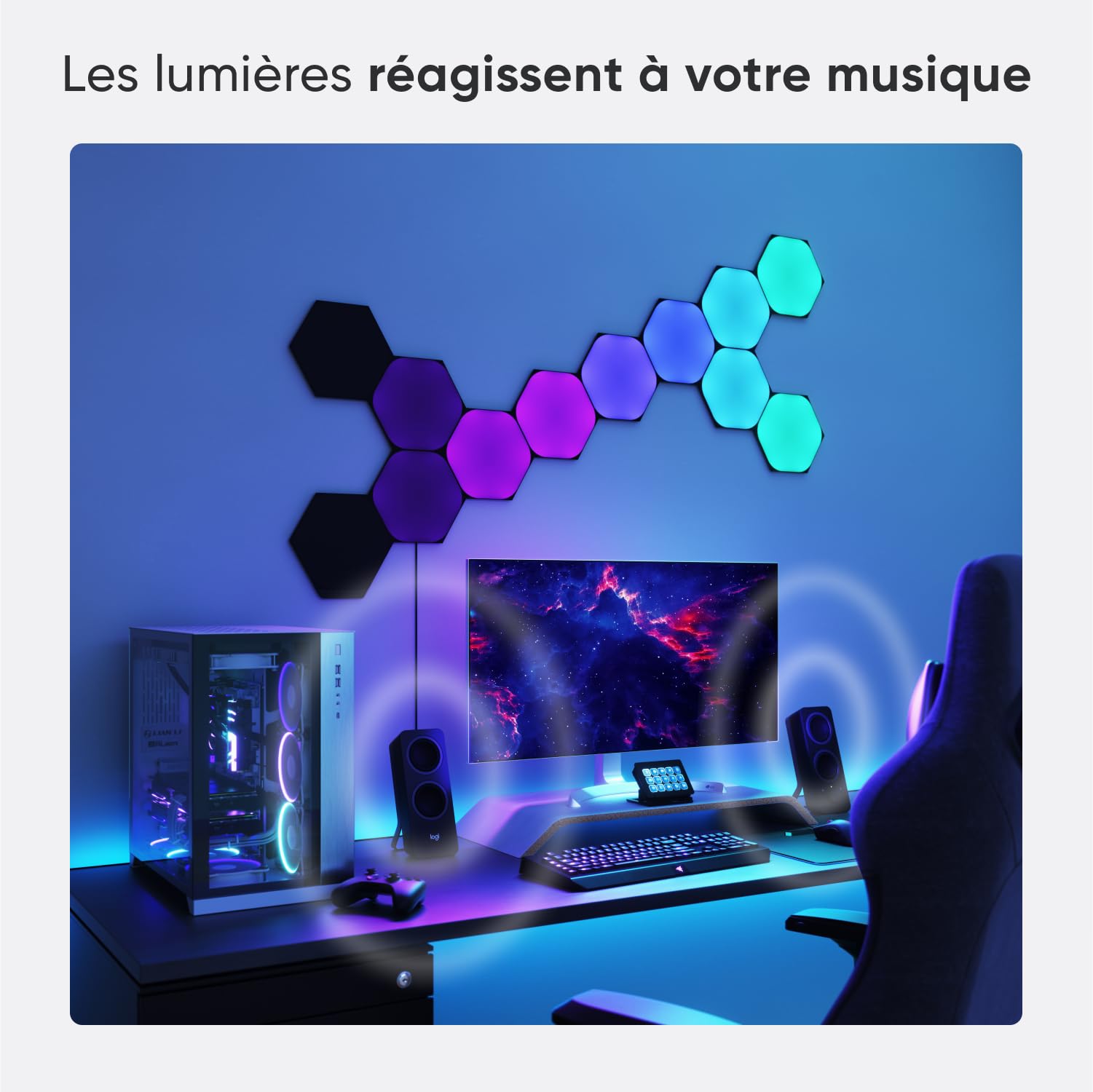 Nanoleaf Shapes Black Hexagon Kit de Démarrage, 9 Panneaux LED | Lampe Murale Modulaire Wi-Fi, 16M Couleurs, Sync Musique et Écran, Compatible Alexa Google Apple, Déco Gaming