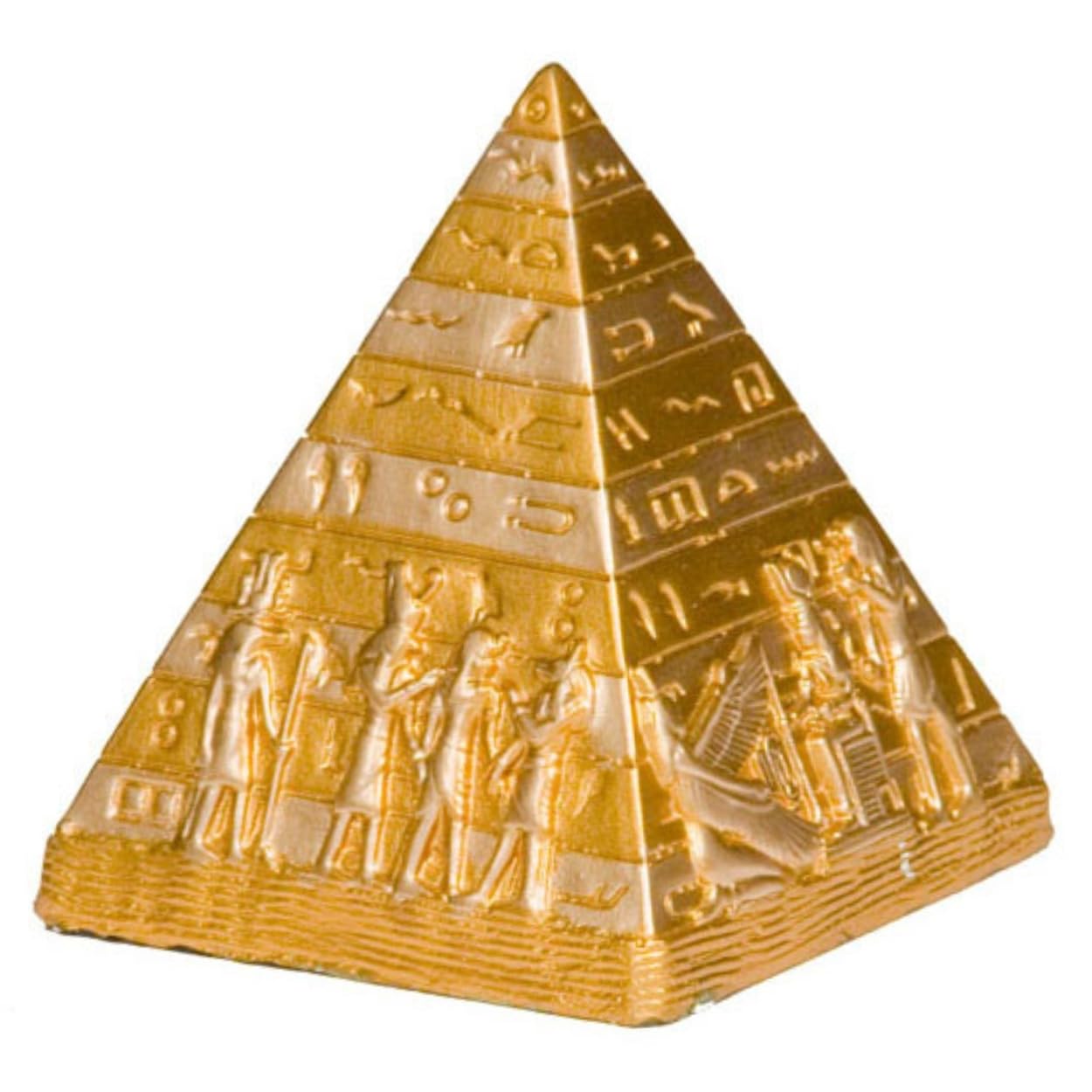 Discoveries Egyptian Imports MIniature Pyramid Statue - Gold Finish - 3.25" - Hand Finished with Hieroglyphs - Made in Egypt