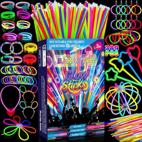 Vleuexe Barras luminosas 389 peças pulseiras luminosas fluorescentes, Glow Stick, barras luminosas par crianças adultos, pulseiras Neon, festas de aniversário decoração, casamento Natal, noite