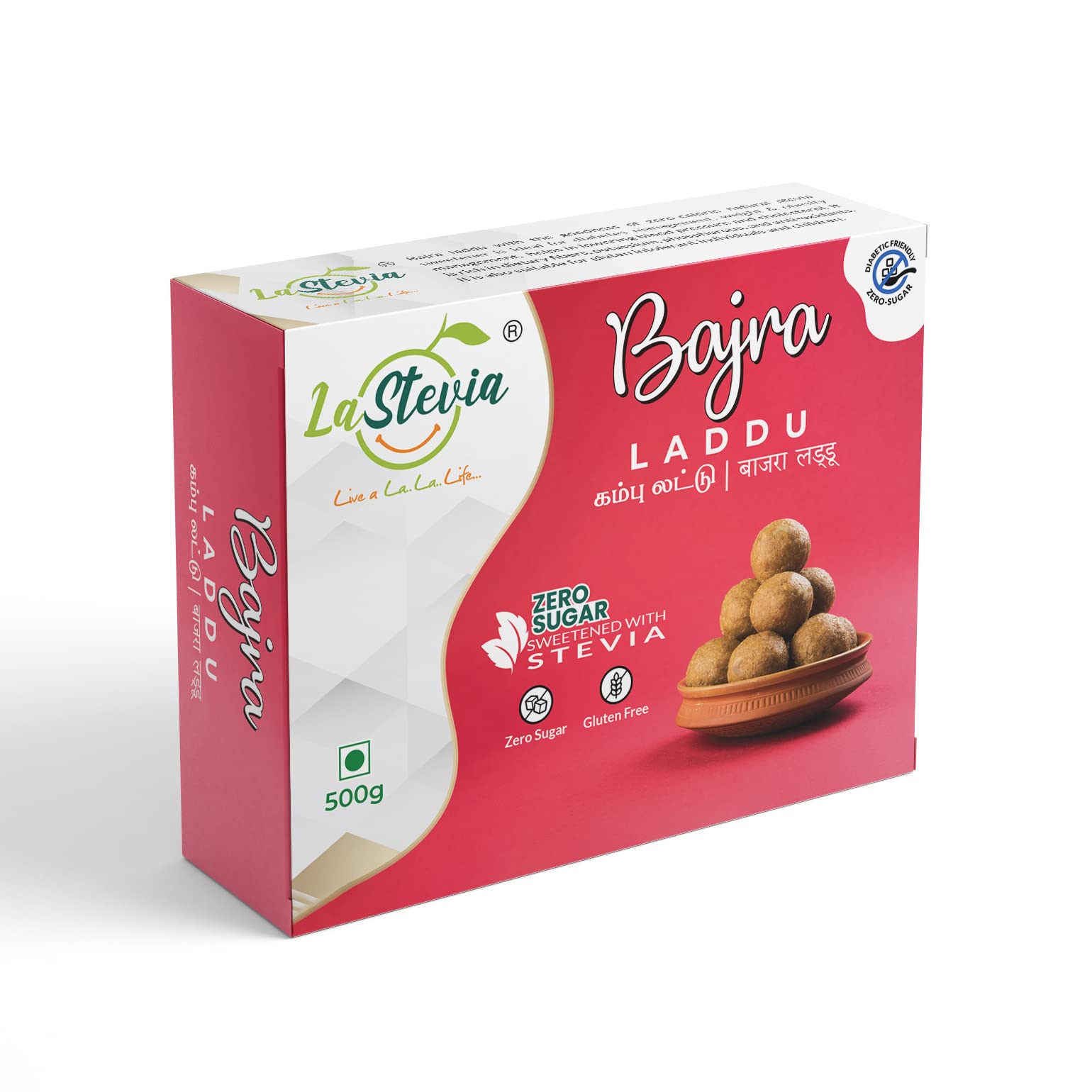 LaStevia Zero Sugar Stevia sweetened gluten free Pearl Millet/Bajra/Kambu Ladoo - 500gms