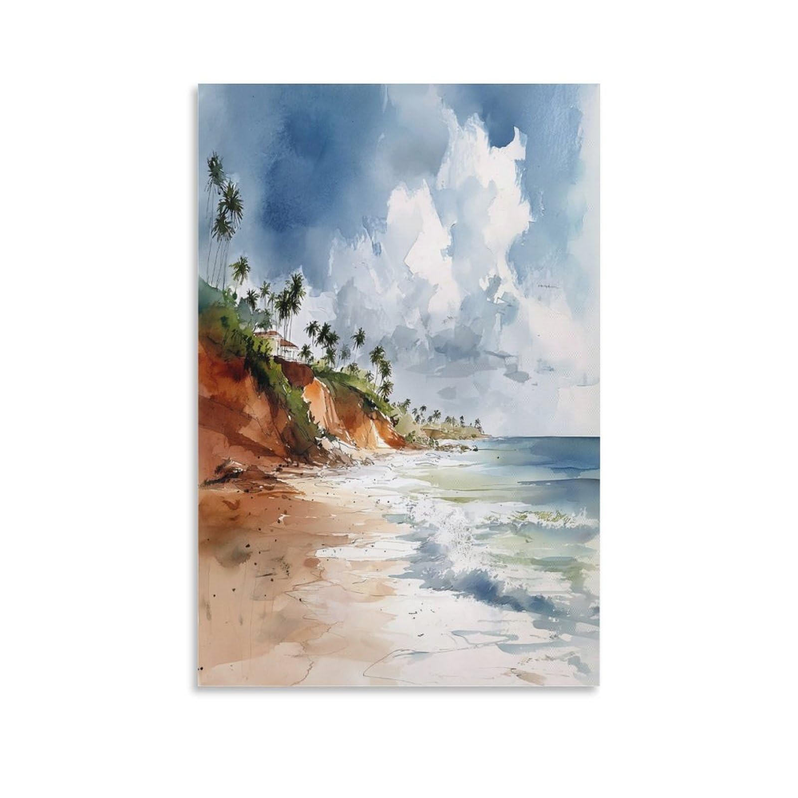 LCYNNH Belize Beach Watercolor Painting Caribbean Sea Travel 12x18inch(30x45cm) Print Home Bedroom Office Living Room Decor Canvas