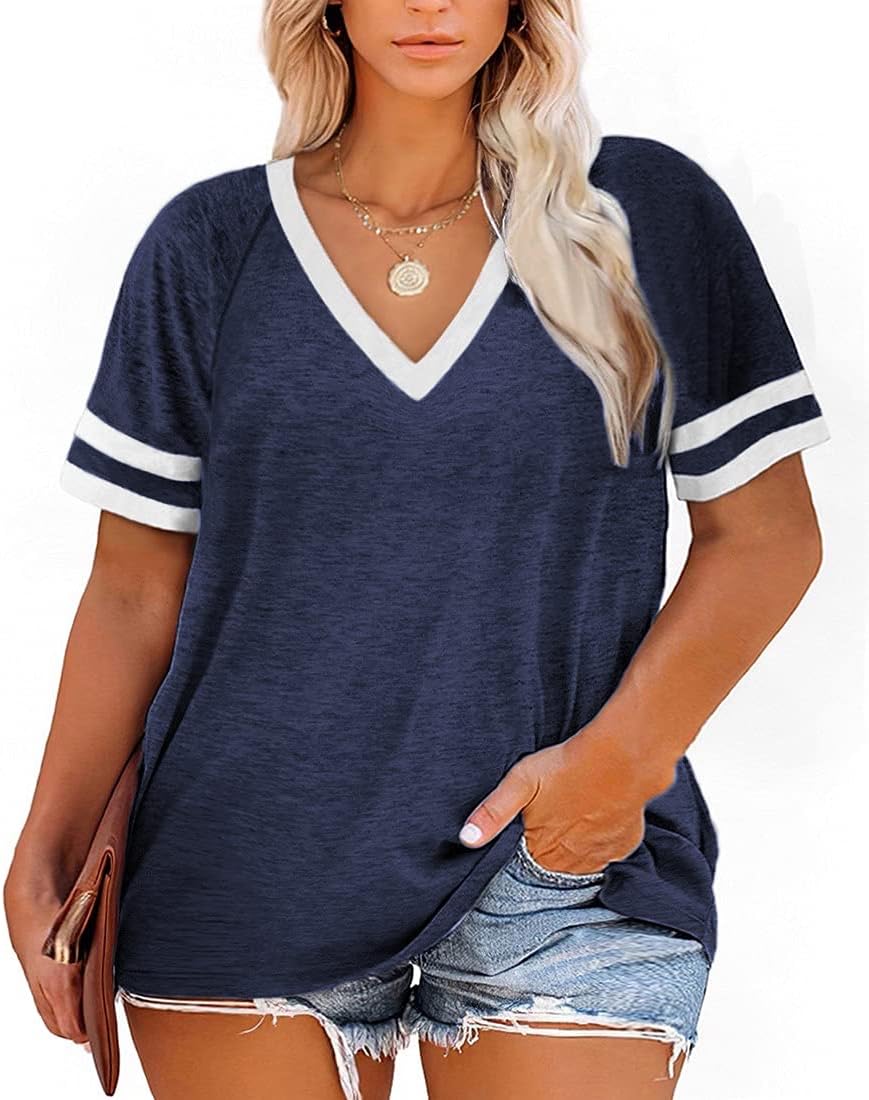 Plus-Size Tops for Women Short Sleeve T Shirts V Neck Tunic Tops XL-5XL