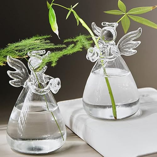 Miniatura 4 de Yardwe Florero hidropónico de cristal, diseño de ángel, floreros de cristal transparente, terrario, florero de querubín de cristal, contenedor para