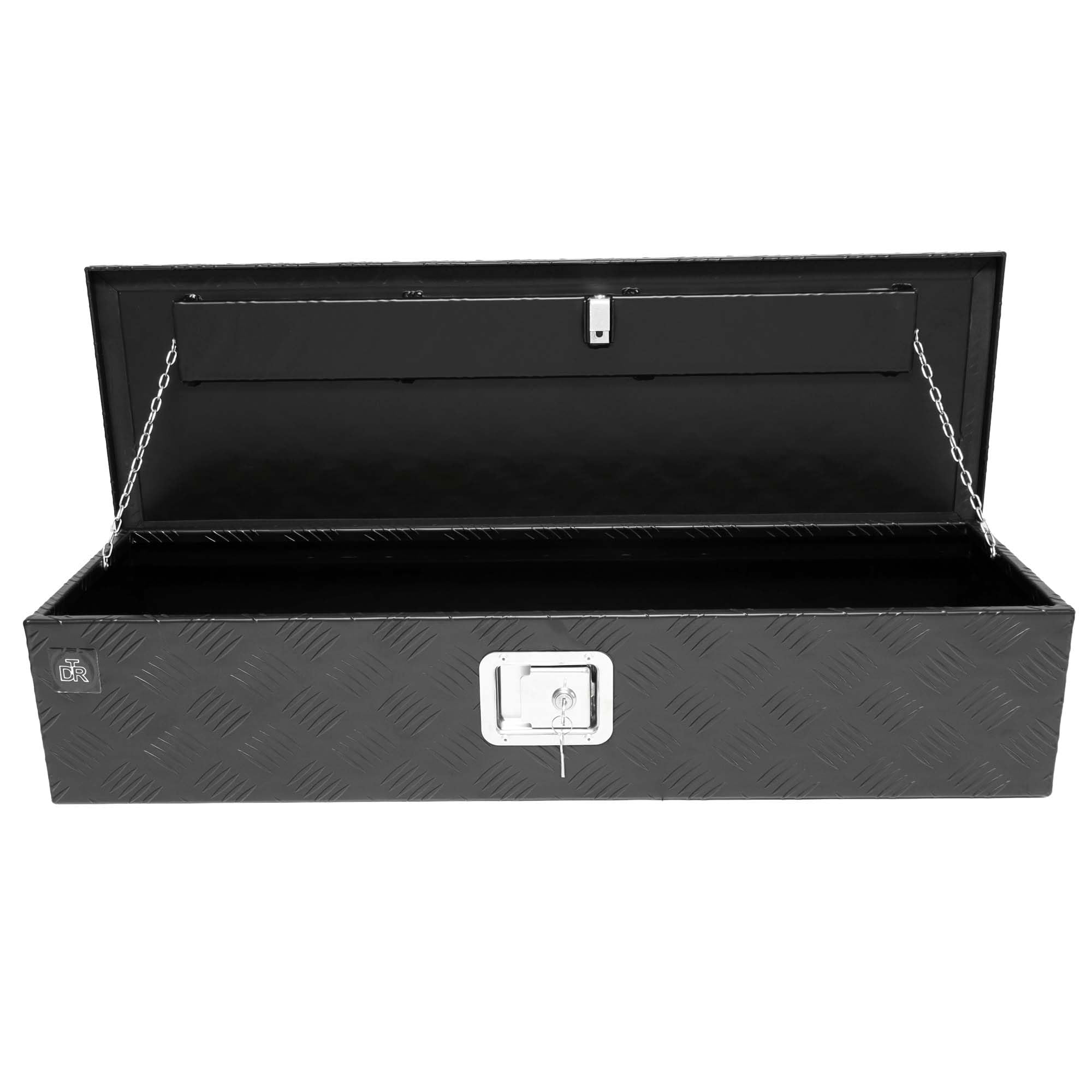 The Drive Staubox Deichselbox für Anhänger, Nutzfahrzeuge 950x320x190mm | Alu-Riffelblech | Schwarz pulverbeschichtet