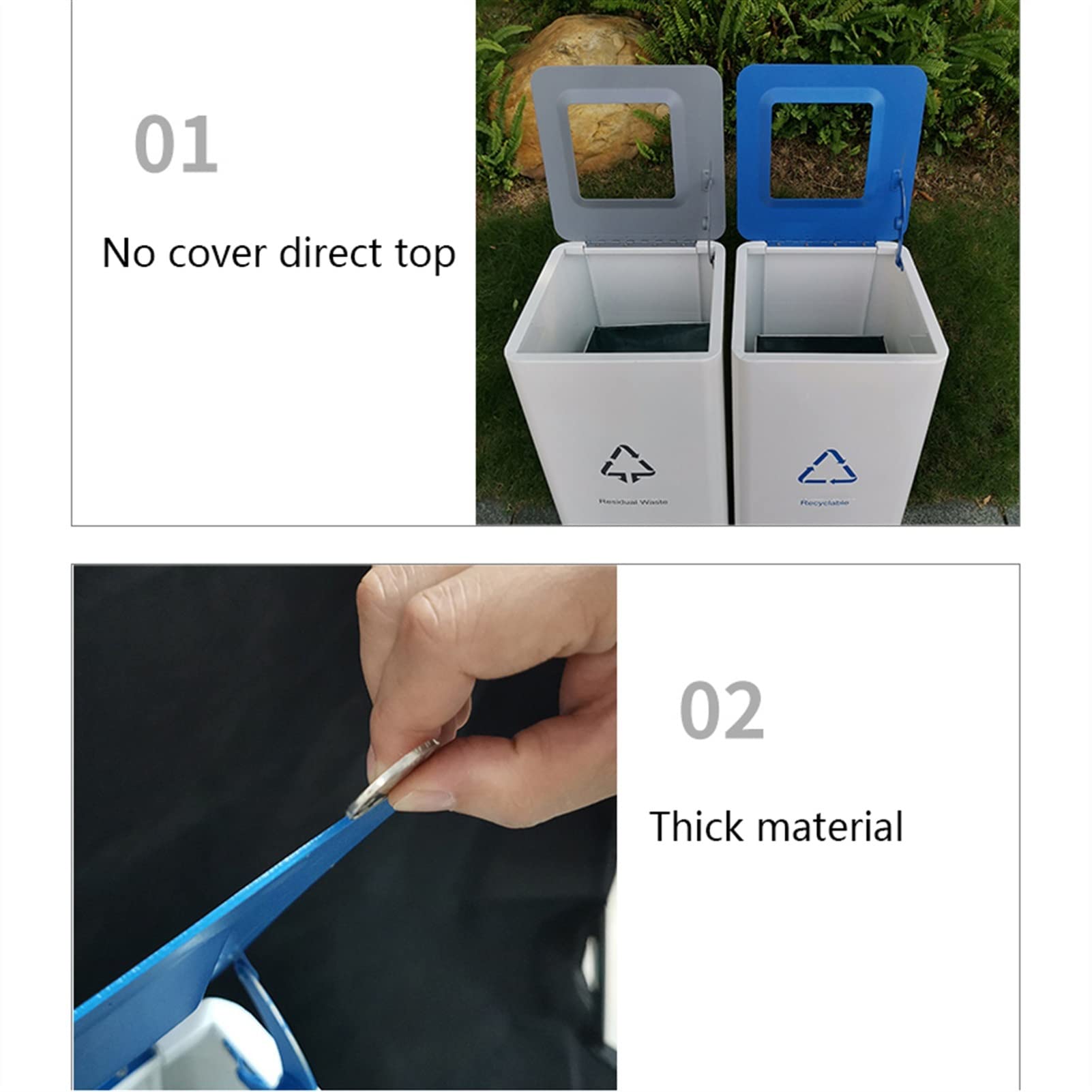 Bacs à ordures extérieurs Les ordures combinées blanches peuvent une corbeille de tri carrée de grande capacité peut une poubelle directe extérieure sans couverture, une technologie anti-empreinte 48L