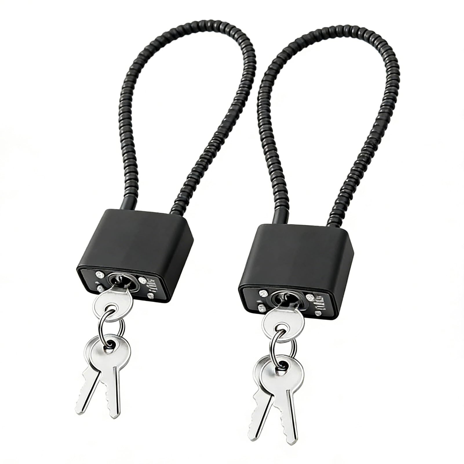 2 PCS Black Cable Lock with Key, 38cm Heavy Duty Long Shackle Padlocks, Steel Rope Padlocks with 3 Keys, Robust Long Shackle Padlock, Locker Padlock, Wheelie Bin Locks for Gate, Bike, Outdoor