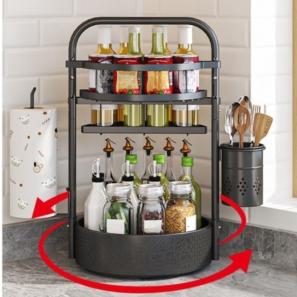 Étagère à épices en fer noir - Rotation à 360° - Rangement