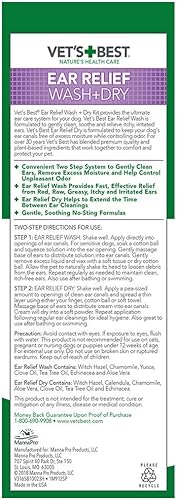 Miniatura 2 de Vet's Best Kit limpiador de oídos para perros, alivio de oídos multisíntomas, tratamiento de lavado y seco, sin alcohol, 4 onzas líquidas (paquete