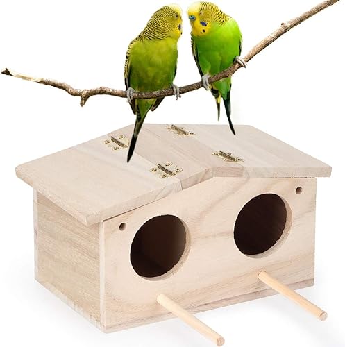 Caja anidable de periquitos, casa de madera para nidos de pájaros para mascotas, jaula de cría de cacatúas con perca, accesorios para loros,