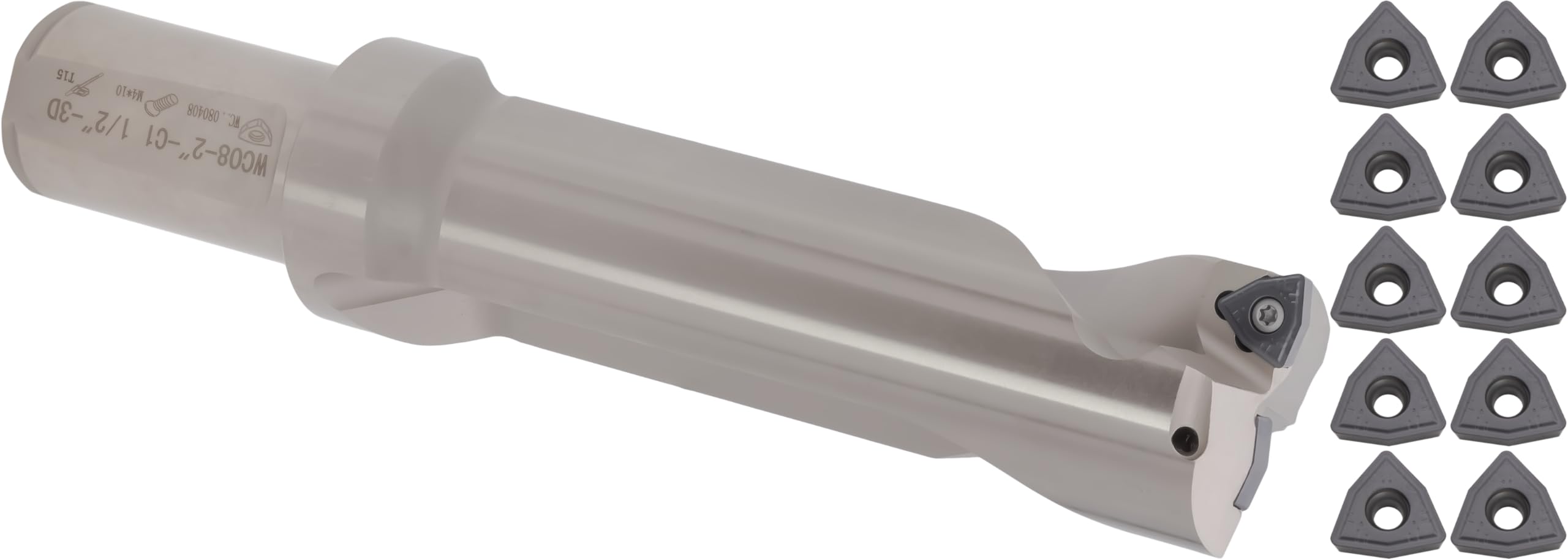 CME Indexable Insert Drill, 2" Diameter, 3D Ratio, 6" Depth, with 10 pcs WCMX080412 Carbide Inserts, Coolant Through