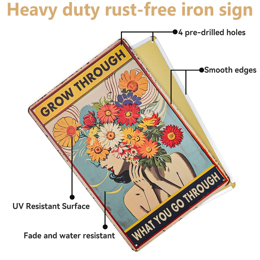 Zestaw 4 metalowych tabliczek w stylu vintage, kwiatowa dziewczyna w stylu retro, żelazna płyta malarska, panel dekoracyjny do domu, baru, kawiarni, restauracji, pubu (30 × 20 cm)