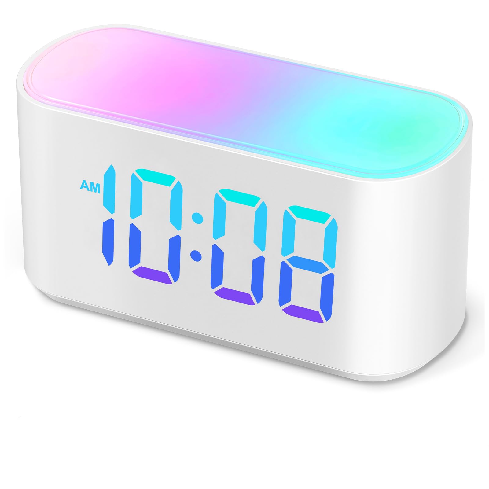 Digital Alarm Clock for Bedrooms, 9 Colors Nightlight, Large Numbers with 10 Colors LED Display, RGB, Dimmer, Simple Digital Clocks for Kids Teens Adults