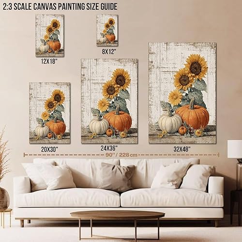 Miniatura 4 de TIHUSAGO Lienzo rústico de otoño para pared, diseño vintage de calabaza y girasoles, cosecha de Acción de Gracias, para casa de campo, cocina,