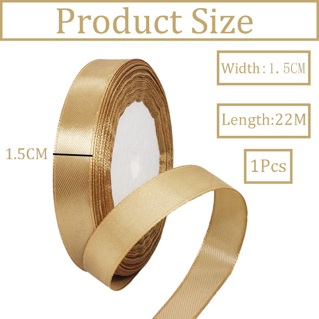 Nastri Raso Oro, 22 mx 8 cm Largo Nastro di Raso Poliestere, Decorativo Natale Nastro Doppio Raso per Confezioni Regalo, Festival, Matrimonio, Fiocco