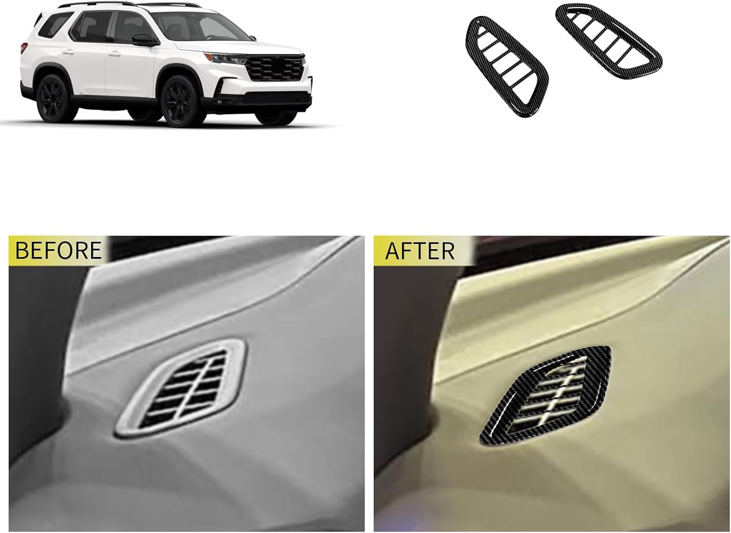 Upper Air Vent Cover Trims Compatible with Honda New Pilot 2023 2024 2025 2026 Console Air Vent Trims Wind Outlet Cover Interior Car Accessories ABS 2PCS (Carbon Fiber Style)