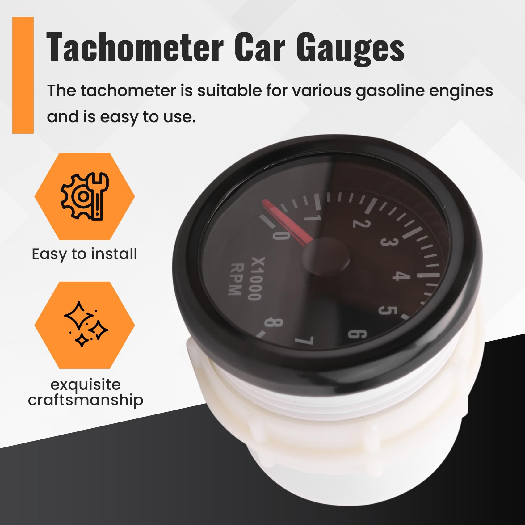 52MM Tachymètre Électrique 0-8000 RPM 2" Compteur de Tours/Minute pour Moteur à Essence 2 3 4 5 6 8 Cylindres Voiture Bateau Yacht