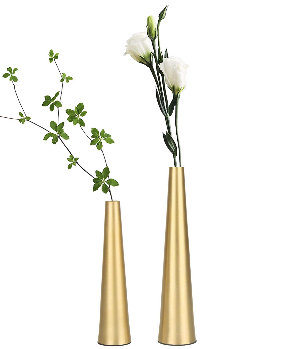 Vixdonos 10.5/8.5 inch Gold Aluminium Taper Vase Set of 2 for Wedding Table Centerpiece Decorations, Home Decor