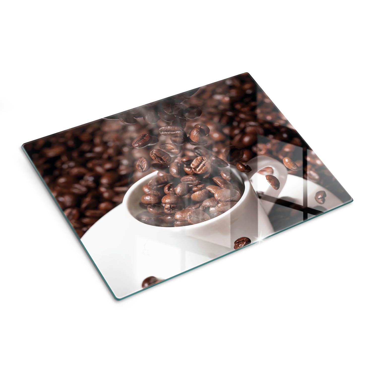 Tagliere in vetro temperato 40x30 cm Tazza di chicchi di caffè