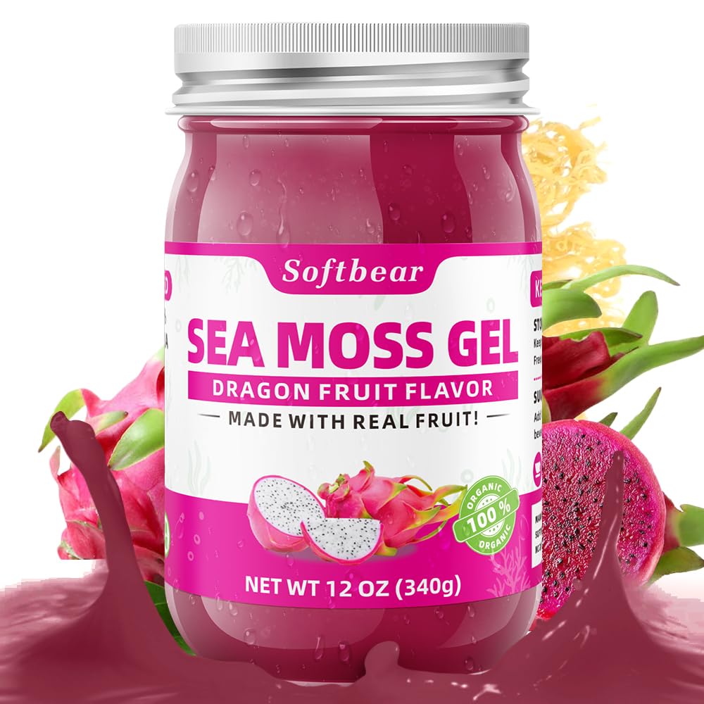 Sea Moss Gel Organic Raw 12 OZ Wildcrafted Irish Seamoss Gel Rich in 92 Vitamins & Minerals for Immune Digestive Support Vegan Superfood Sea Moss Supplement Dragon Fruit Flavor