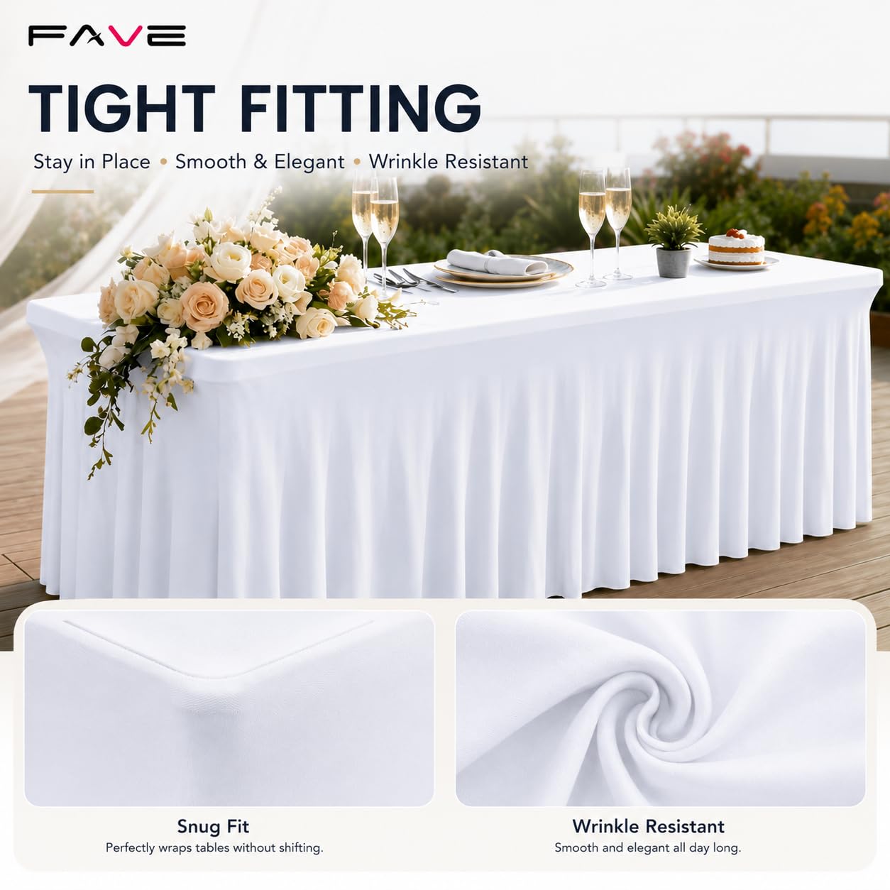 Fave Paquete de 2 Manteles de Mesa Rectangulares Blanco 183 cm, Ajustados | Manteles Ajustados para Fiesta de Primavera, Exterior, Boda y Banquete, Blanco, 76x183 cm
