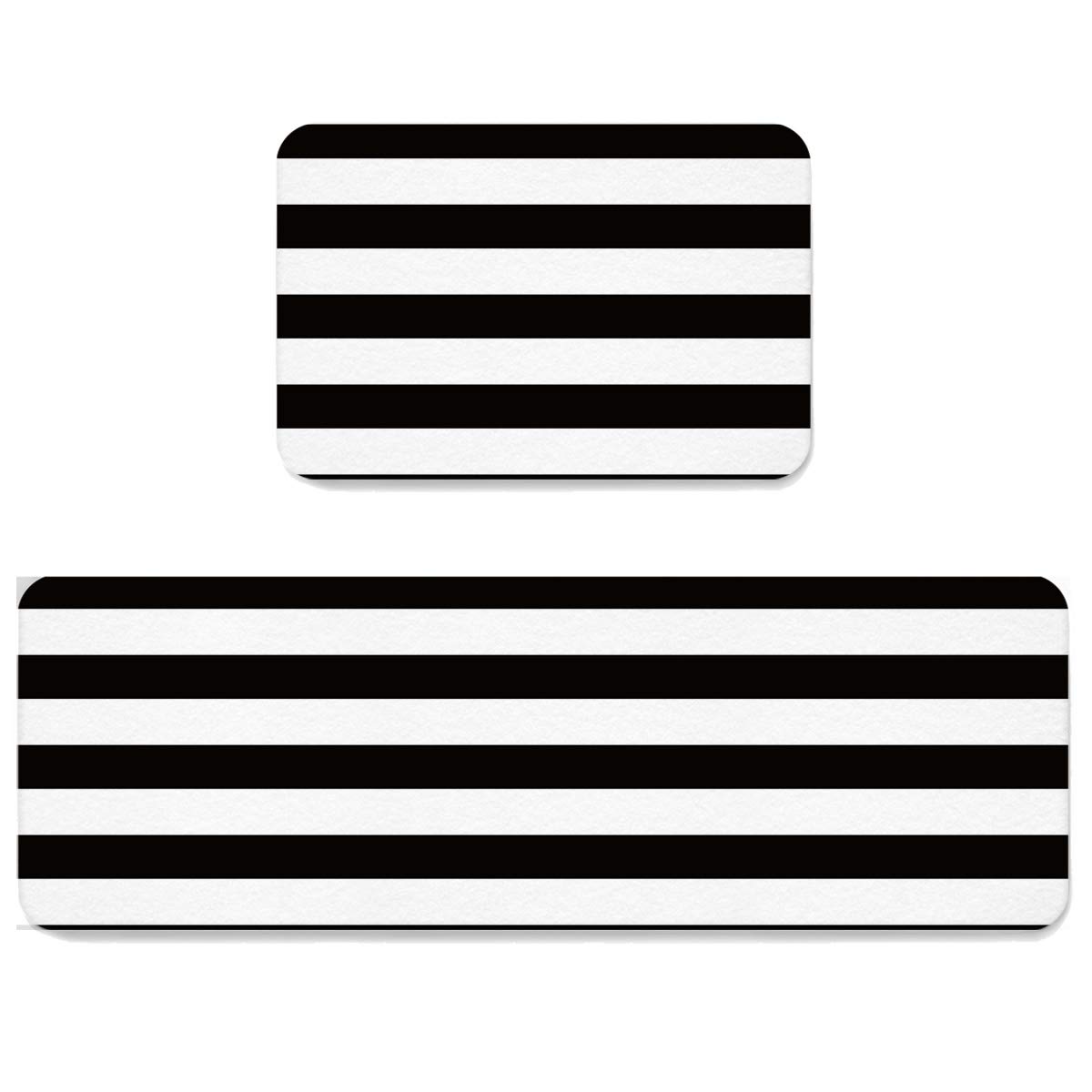 LBDecor Black White Stripes Kitchen Mat Set of 2, Cushioned Anti-Fatigue Kitchen Rugs, Waterproof & Non-Slipping Kitchen Mat for Floor, Durable
