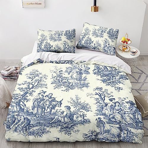 LENTLY Motif of Toile De Jouy Housses De Couettes Microfibre 3 Piècesavec Fermeture Éclair,pour Adultes Hommes Jeunes Garçons Enfants Housse De Couette Double（200x200cm）