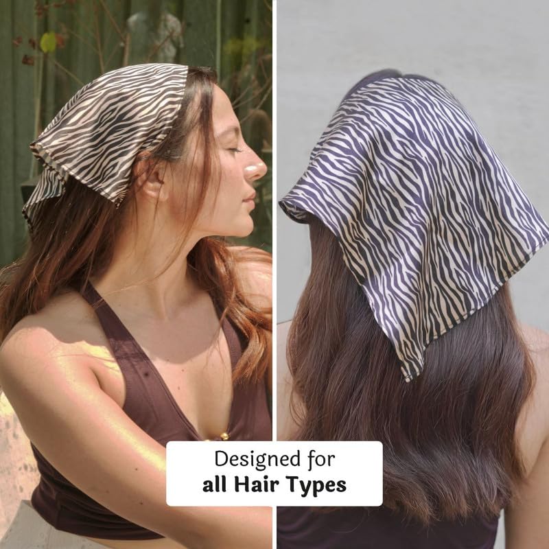 Image of Hair Drama Co. Elastic Bandana Head Scarf for Women | Silk Satin Head Wrap Bandana Scarves | Boho Style Statement Headband Stylish Design | All Day Wear Scarves | Hair Scarf Accessories