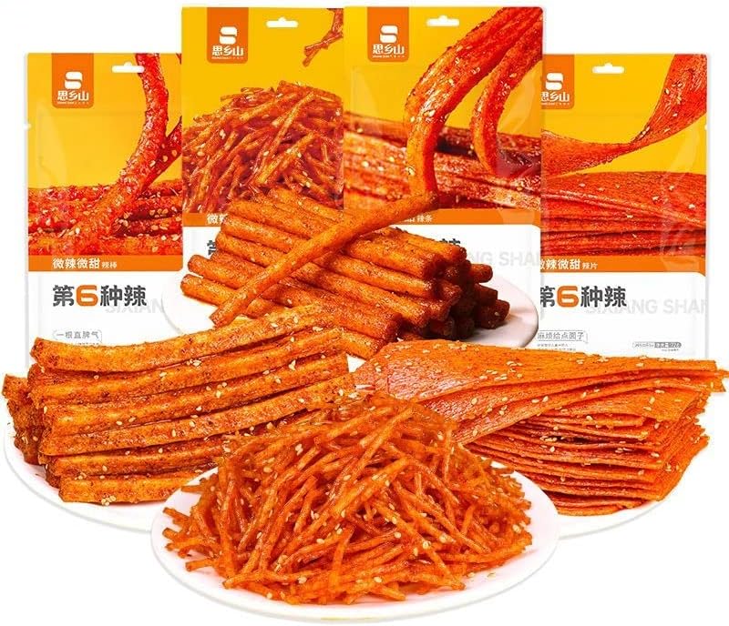 4 kinds of spicy noodles series, Latiao,Handmade Spicy Stick Spicy Bar, Slightly Spicy and Sweet Flavor Chinese Snack, Small Gluten, Internet celebrity spicy strips (Mixed Flavors,1 bag)