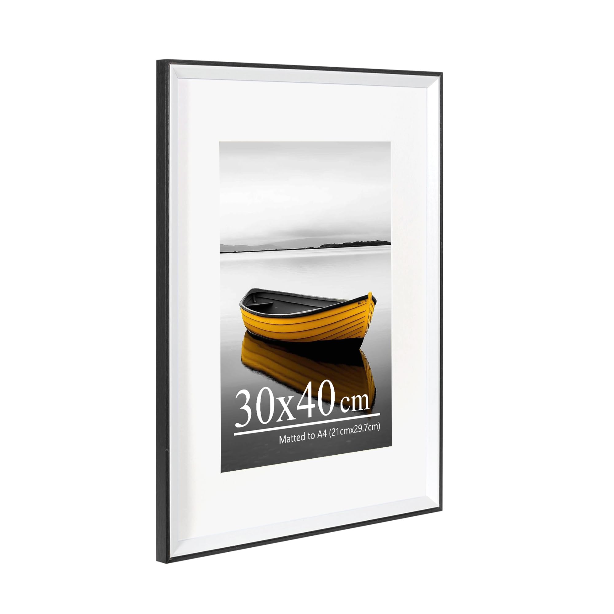 Baoee Schwarz weiß zweifarbiger Bilderrahmen 30×40cm mit 21x29.7cm Passepartout, Fotorahmen mit Acrylglas, 30×40cm Rahmen, Posterrahmen, Zertifikatsrahmen, wandmontierbar