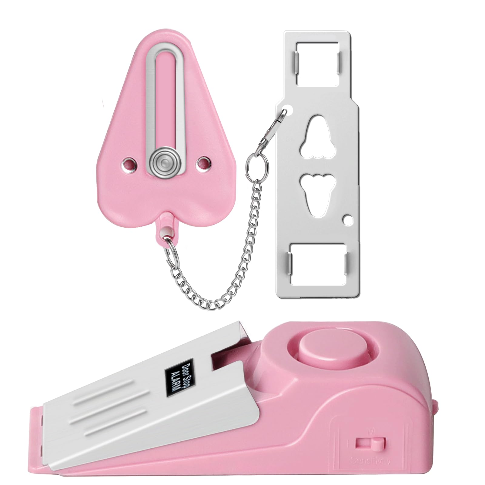 Portable Door Lock & Door Stop Alarm Set, Dual Protection Home Security Door Kit, Travel Hotel Door Lock Devices Pocket Self Defensey Tools for Traveling Hotel Home Apartment, Pink