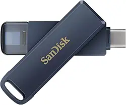 SanDisk Unidade de telefone de 128 GB para iPhone - Funciona com iPhone 15 e mais recentes (conector USB-C) e iPhone 14 e mais antigos (conector Lightning), Metallic Sky - SDIXD0N-128G-GN6N