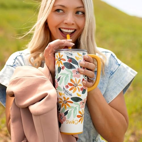 Miniatura 9 de Swig Life Honey Meadow Mega Set  Taza de viaje de 40 onzas con asa y tapa + vaso con triple aislamiento de 32 onzas con tapa, acero inoxidable, apto