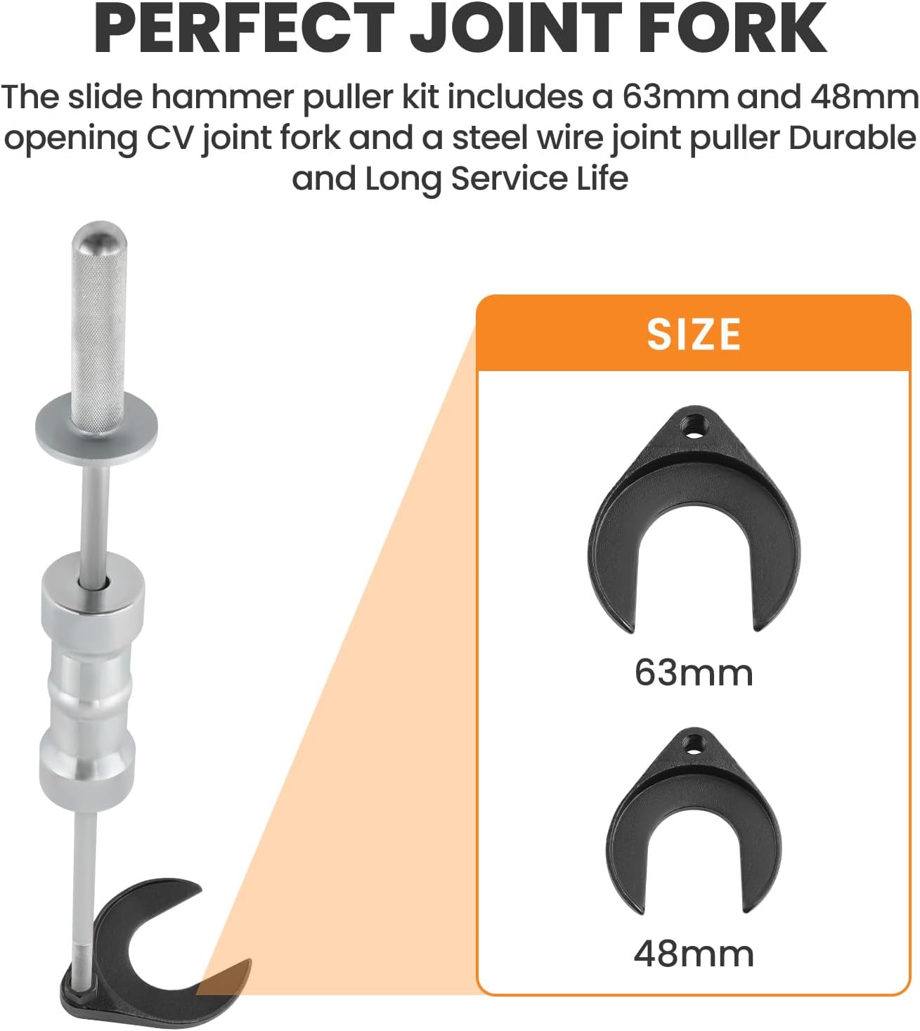 maXpeedingrods Inner CV Axle Puller Removal Tool with 5/8"-18 Slide Hammer & 63mm 48mm Fork Adapter, CV Joint Puller Removal Tool, Front Wheel Axle Half Drive Shaft Removal Tool Kit