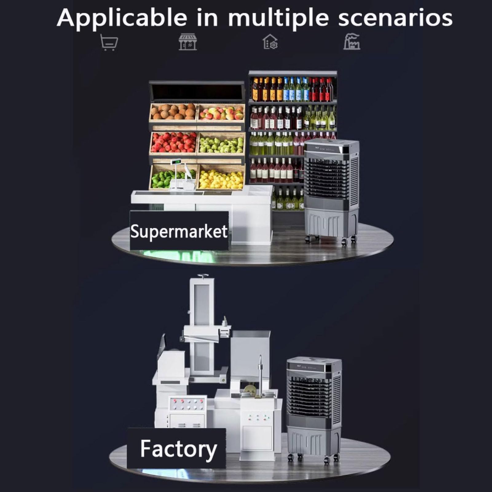 Condizionatori d'Aria Portatili, 50L Raffrescatore d'Aria, Ventilatore Raffreddante Oscillante con 3 velocità, Timer 24H per Soggiorni e Appartamenti