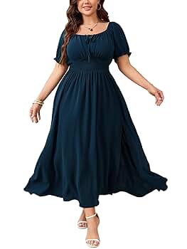 SHESTARR Women's Plus Size Maxi Dress Short Sleeve Smocked
