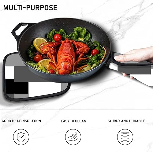 Miniatura 5 de MCALK Juego de 5 guantes de horno geométricos grises y soportes para ollas, guantes de horno grises y almohadillas calientes para cocina de cocina,