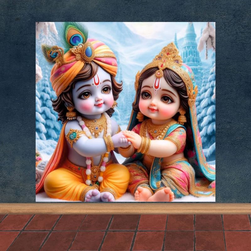 Image of British Terminal Cute little Bal Gopal Baby God Krishna| Kanha Ji | Laddu Lord Makhan Chor Painting Religious Poster for Pregnant Women for wall (matt thin vinyl,sticker,multicolor,unframed)| bj365