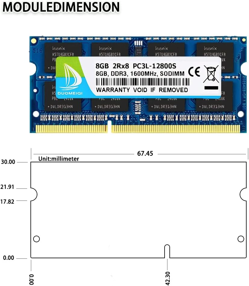 DUOMEIQI DDR3 RAM 8GB Kit (1x8GB) DDR3L/DDR3 1600MHz (DDR3L-1600) PC3L-12800S/PC3-12800 Sodimm Ram Non-ECC Unbuffered 1.35V/1.5V CL11 2Rx8 204 Pin SODIMM Laptop Computer Memory RAM for Intel AMD Mac