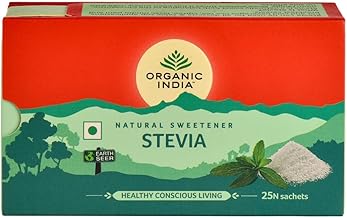 A TATA Product – Organic India Stevia Powder – 25 Sachets | Plant-Based Natural Sweetener | Zero Calories | Sugar-Free | Low Glycemic Index