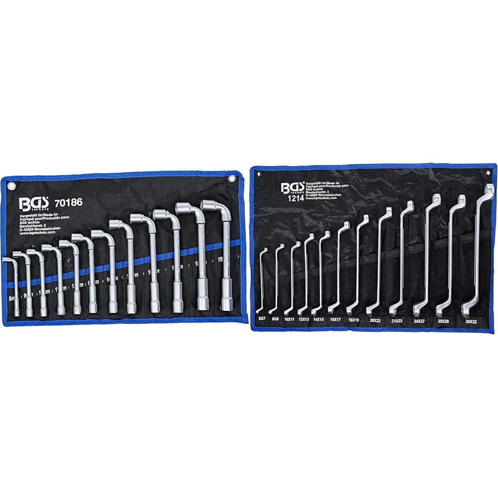 BGS 70186 | Jeu de clés à pipe | 8-19 mm | 12 pièces & 1214 - Jeu de clés à œil doubles - coudées - 6 x 7-30 x 32 mm - 12 pièces