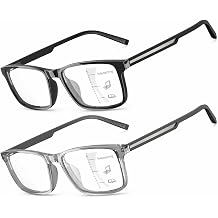 Progressive Reading Glasses for Men, No Line Bifocal Multifocus Computer Readers, TR90 Lightweight 2 Pack Mid Range,Black&Grey,+1.50x