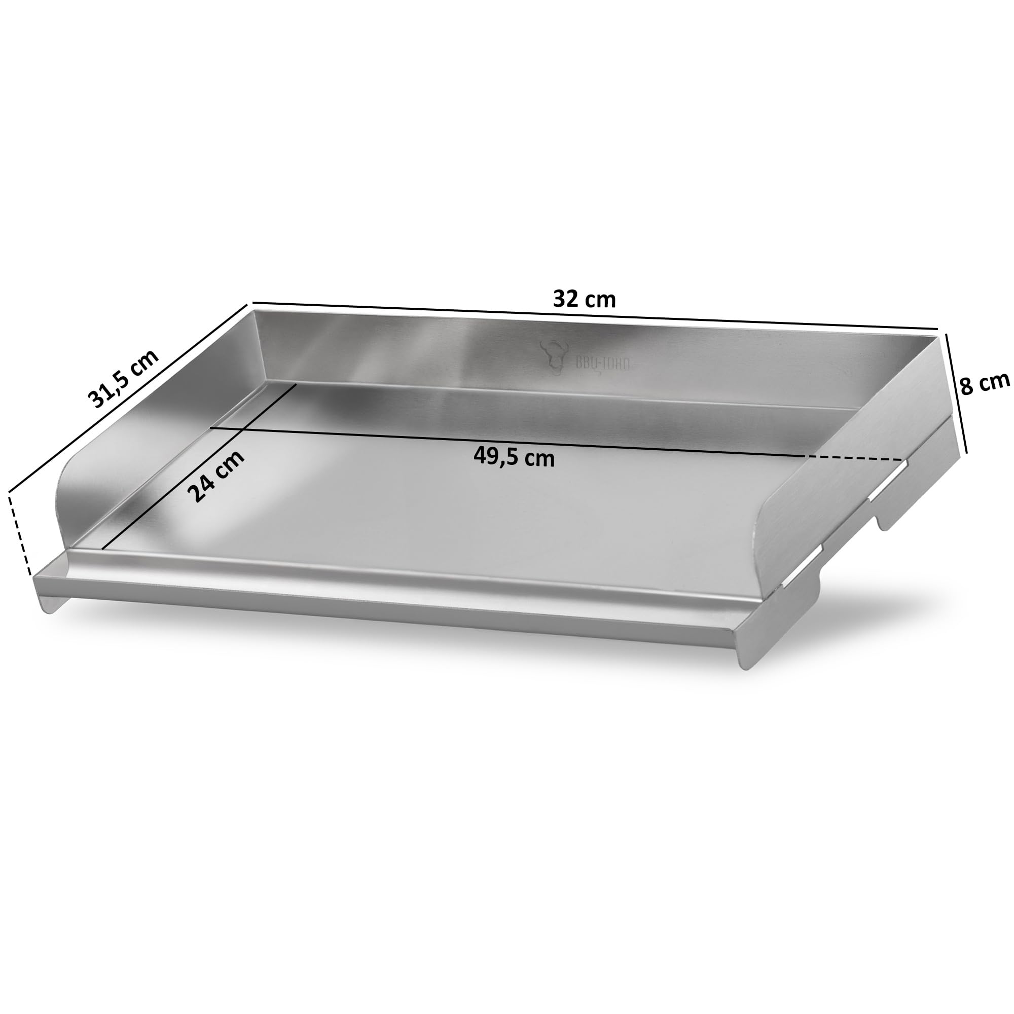 BBQ-Toro Plancha Rectangular de Acero Inoxidable con Espátula | 49,5 x 28 cm | Placa para Parrilla | Universal y Maciza | Plancha para Barbacoa de Carbón y Gas, Accesorios para Barbacoa, Sartén