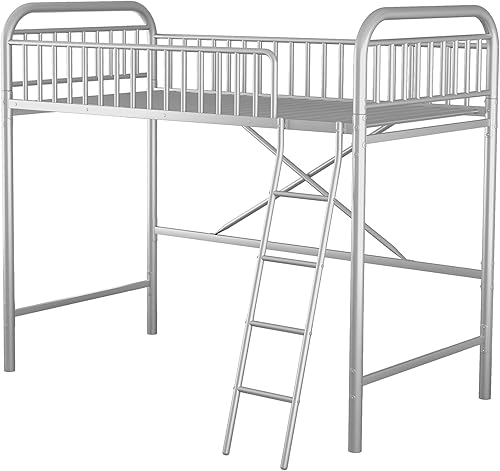 Miniatura 6 de CNANXU Twin Size Metal Loft Bed with Inclined Ladder and Full-Length Guardrail High Loft Bed for Boys GirlsTeens Adults Twin Bed Frame Small Space