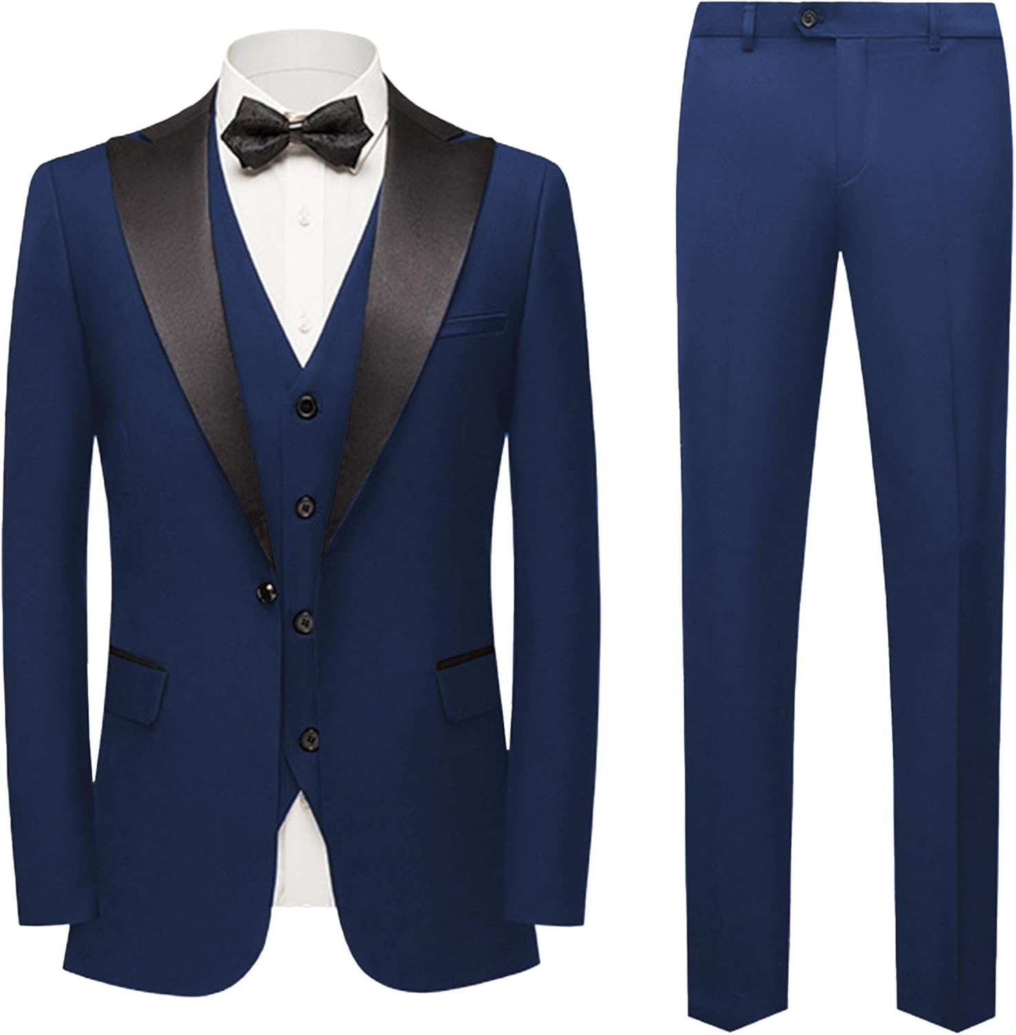 JEsilunmaMY Men's 3 Piece Formal Suit Set Peak Lapel Slim Fit Stylish Tuxedo Suit Wedding Prom Banquet Blazer Vest Pants