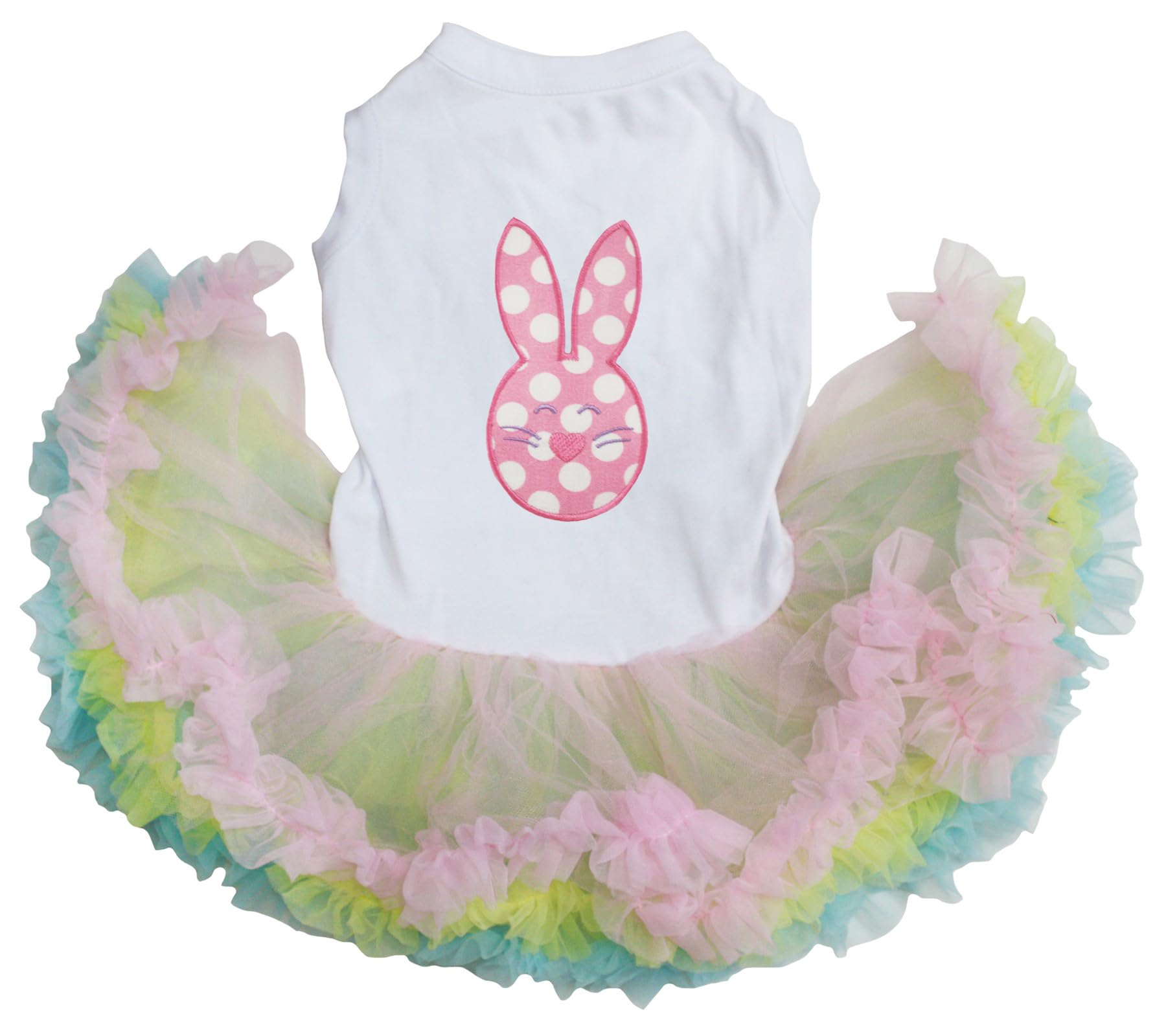 Robe pour chien à pois motif lapin blanc et arc-en-ciel pour sorties et balades