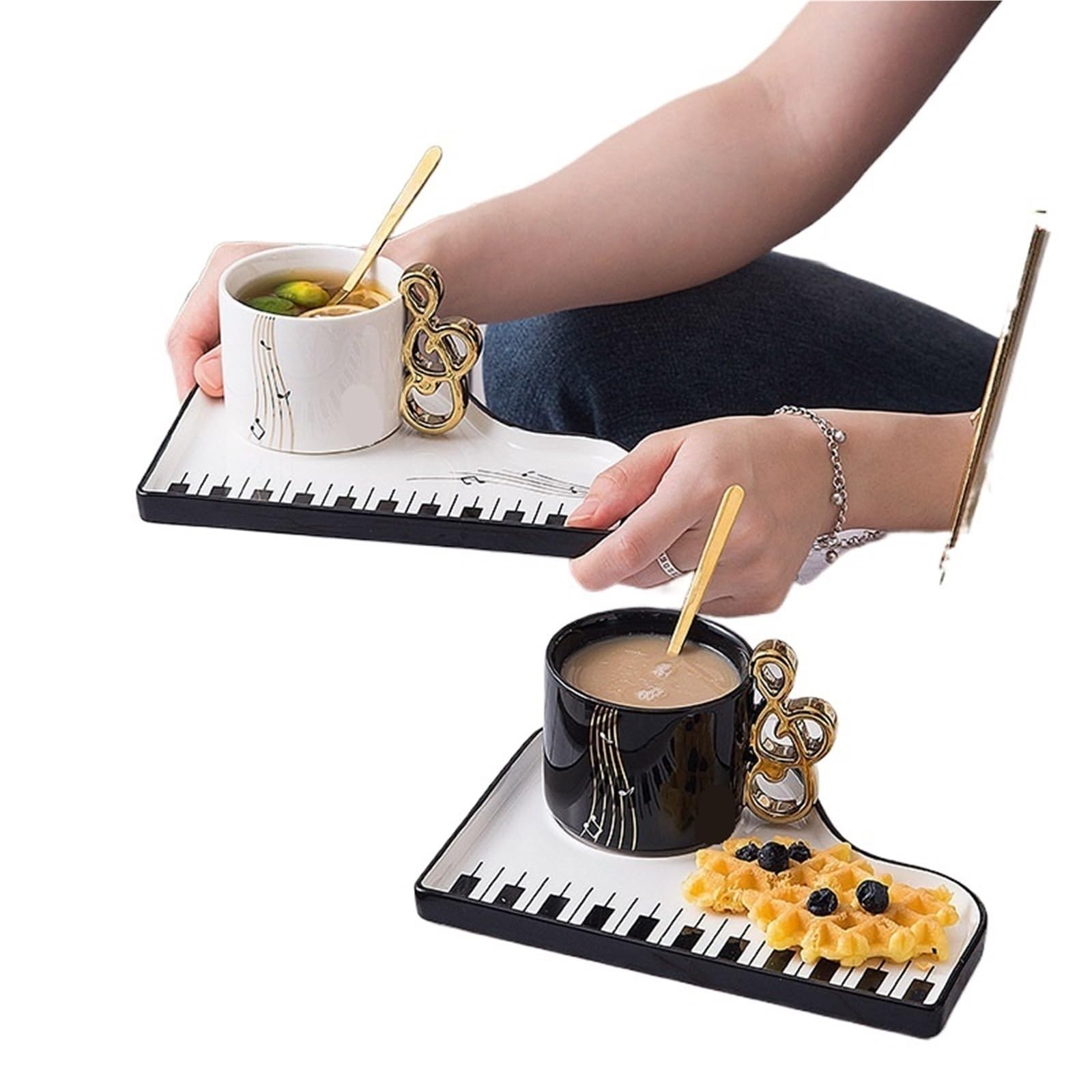 Kaffeetassen Set Kreative Keramik Kaffeetasse Teller Set Büro Mark Becher Tee-Set Tasse(White)