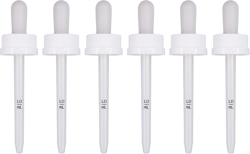 Paquete de 6 goteros de tornillo de repuesto, tapa de cierre de plástico de pipeta de punta recta de 1,0 ml para botellas de Minoxidil