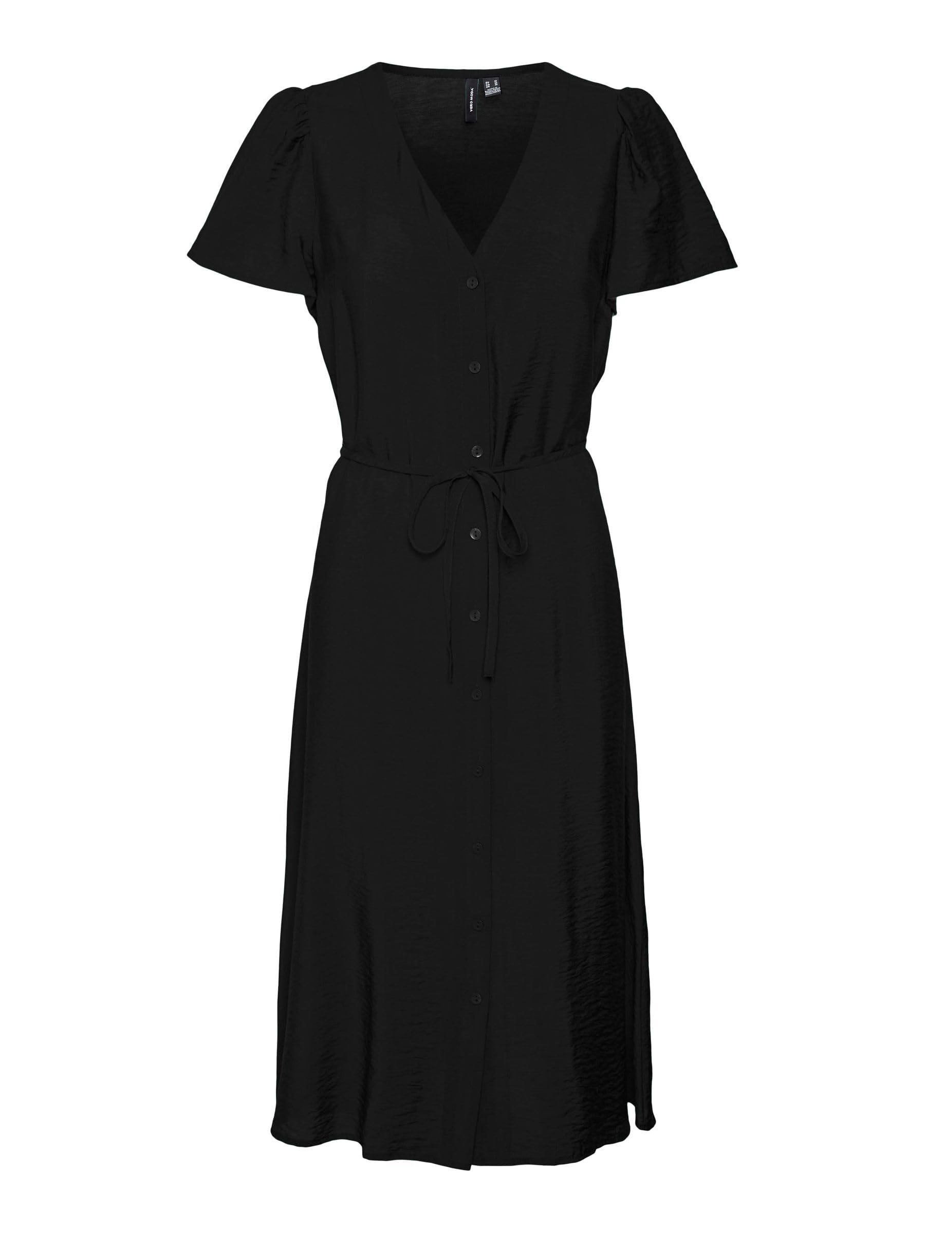 Vero Moda Women's Black Vmjosie Ss Calf Shirt Dress Wvn Ga, M