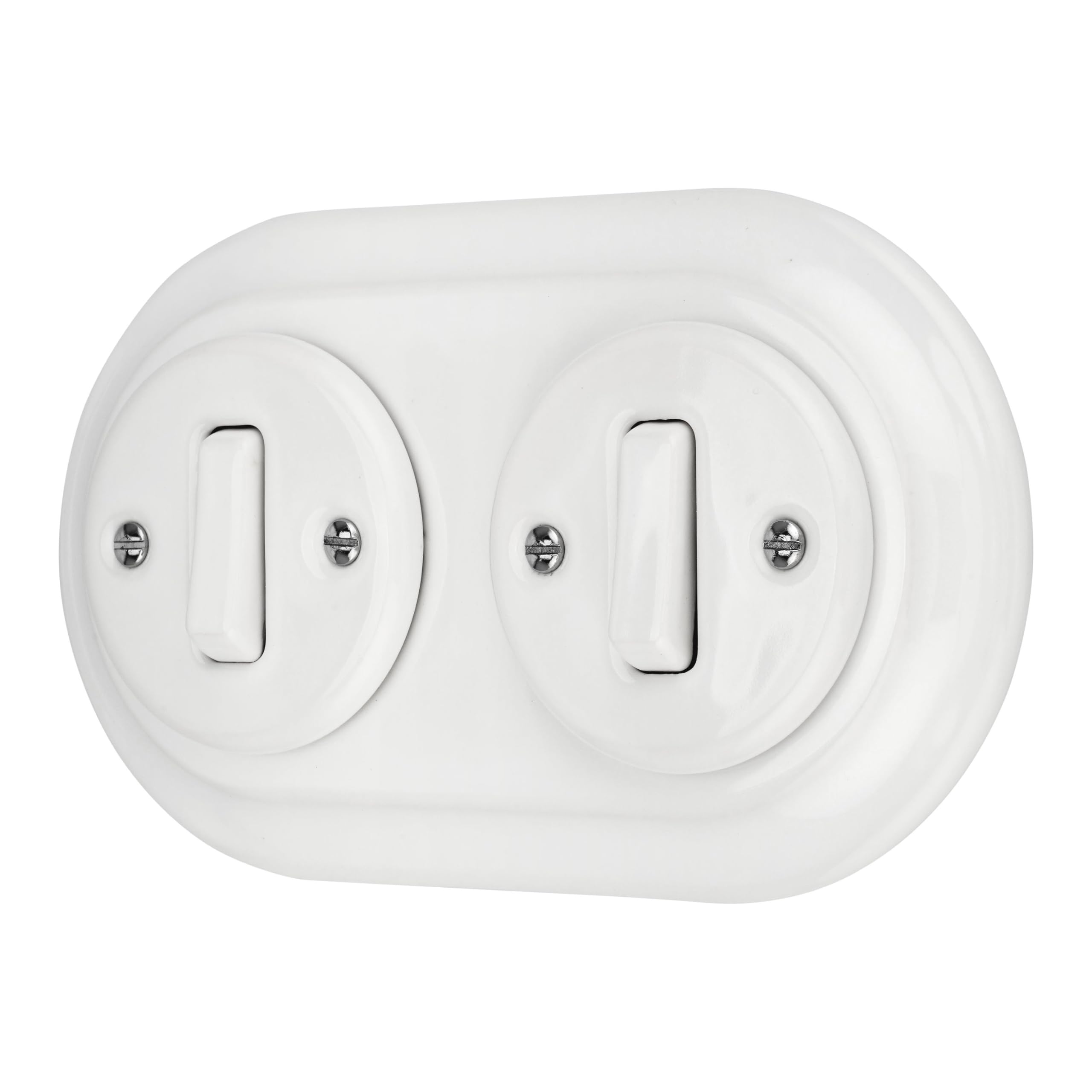 Interruttore a incasso in porcellana, stile retrò, a 2 scomparti, All-in-One, set serie PR1, bianco
